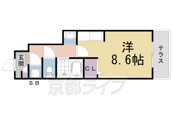 山陰本線 太秦駅(ＪＲ) 徒歩7分 2階建 築22年(ワンルーム/1階)の間取り写真