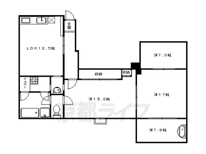 山陰本線 花園駅(京都) 徒歩28分 3階建 築48年(4LDK/2階)の間取り写真