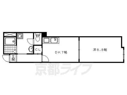 山陰本線 花園駅(京都) 徒歩28分 3階建 築48年(1DK/3階)の間取り写真