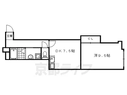 山陰本線 花園駅(京都) 徒歩28分 3階建 築48年(1DK/3階)の間取り写真