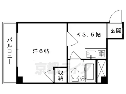 山陰本線 円町駅 徒歩1分 4階建 築41年(1K/2階)の間取り写真