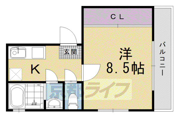 阪急電鉄京都線 西院駅(阪急) 徒歩10分 5階建 築24年(1K/2階)の間取り写真