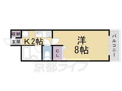 山陰本線 花園駅(京都) 徒歩5分 4階建 築27年(1K/3階)の間取り写真