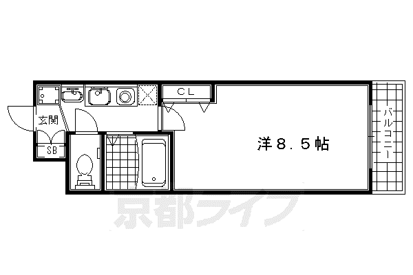 阪急電鉄京都線 西院駅(阪急) 徒歩3分 9階建 築22年(1K/3階)の間取り写真