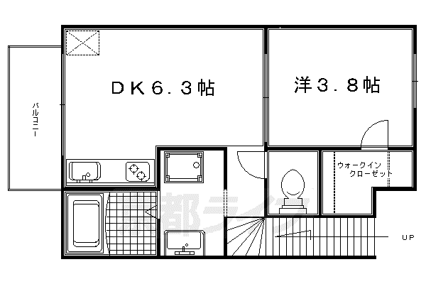 京都府京都市右京区 2階建 築21年(1DK/2階)の間取り写真