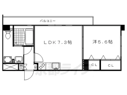 京都市東西線 太秦天神川駅 徒歩1分 6階建 築21年(1DK/2階)の間取り写真