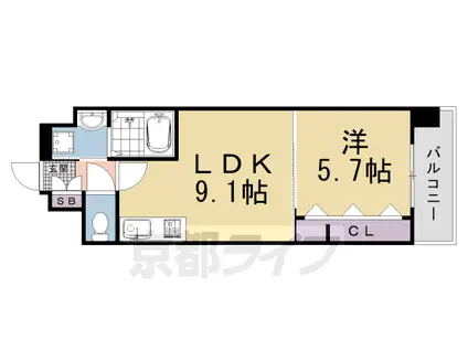 京都市東西線 太秦天神川駅 徒歩1分 6階建 築22年(1LDK/3階)の間取り写真