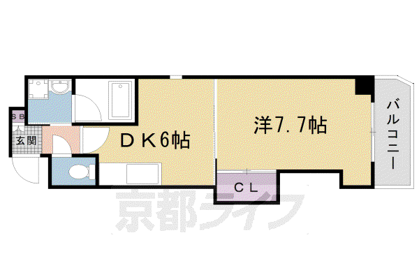 阪急電鉄京都線 西京極駅 徒歩7分 7階建 築21年(1DK/1階)の間取り写真