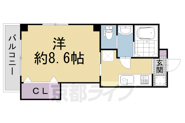 阪急電鉄京都線 大宮駅(京都) 徒歩4分 3階建 築26年(1K/2階)の間取り写真