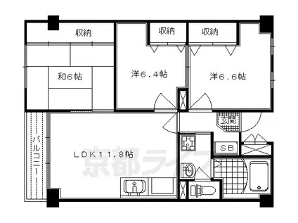 阪急電鉄京都線 西院駅(阪急) 徒歩10分 7階建 築31年(3LDK/5階)の間取り写真