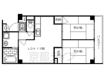 阪急電鉄京都線 西院駅(阪急) 徒歩10分 7階建 築31年(2LDK/4階)の間取り写真