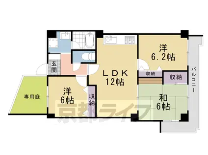 山陰本線 二条駅 徒歩6分 6階建 築30年(3LDK/1階)の間取り写真
