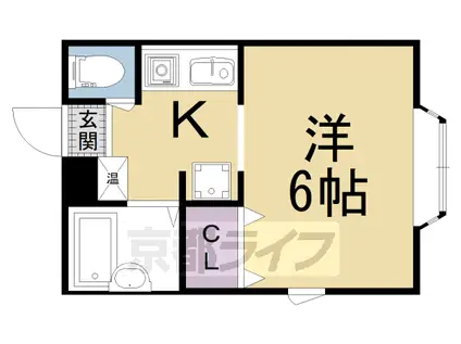 山陰本線 花園駅(京都) 徒歩2分 3階建 築34年(1K/3階)の間取り写真