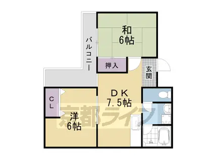 京福嵐山本線 車折神社駅 徒歩9分 3階建 築45年(2DK/3階)の間取り写真