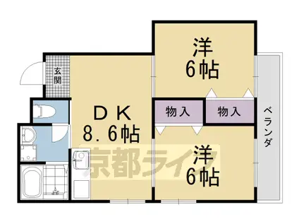 京福嵐山本線 車折神社駅 徒歩9分 3階建 築45年(2DK/1階)の間取り写真