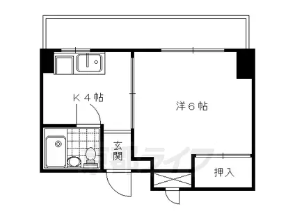 阪急電鉄京都線 大宮駅(京都) 徒歩9分 4階建 築41年(1DK/4階)の間取り写真