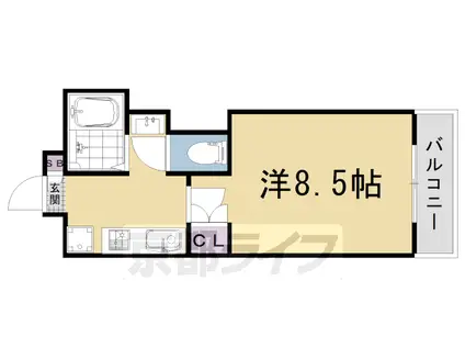 京都市東西線 西大路御池駅 徒歩3分 3階建 築23年(1K/3階)の間取り写真