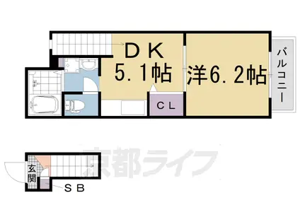 阪急電鉄京都線 西院駅(阪急) 徒歩4分 2階建 築20年(1DK/2階)の間取り写真