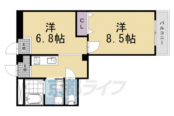 京都市東西線 西大路御池駅 徒歩5分 4階建 築20年(2K/2階)の間取り写真