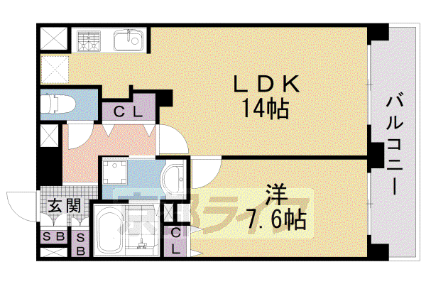 阪急電鉄京都線 西院駅(阪急) 徒歩15分 11階建 築20年(1LDK/7階)の間取り写真