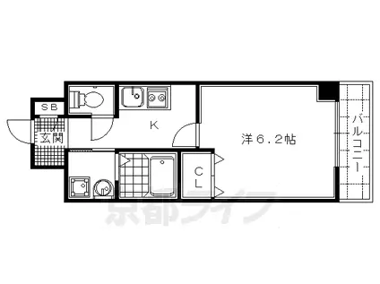 阪急電鉄京都線 西京極駅 徒歩4分 6階建 築19年(1K/6階)の間取り写真