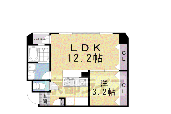 山陰本線 二条駅 徒歩4分 5階建 築20年(1LDK/4階)の間取り写真