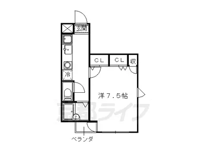 京福北野線 北野白梅町駅 徒歩6分 4階建 築30年(1K/2階)の間取り写真