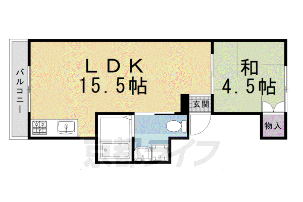 京福北野線 北野白梅町駅 徒歩6分 3階建 築40年(1LDK/2階)の間取り写真