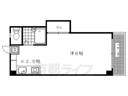 山陰本線 円町駅 徒歩7分 4階建 築36年(1K/2階)の間取り写真