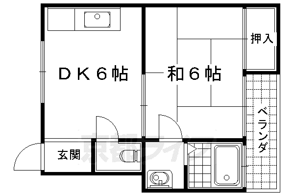 山陰本線 花園駅(京都) 徒歩3分 2階建 築44年(1DK/1階)の間取り写真
