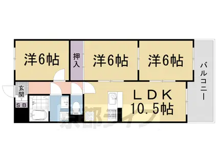 阪急電鉄京都線 西京極駅 徒歩4分 6階建 築41年(3LDK/6階)の間取り写真