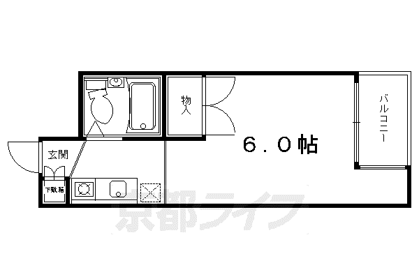 阪急電鉄京都線 大宮駅(京都) 徒歩7分 6階建 築43年(1K/6階)の間取り写真