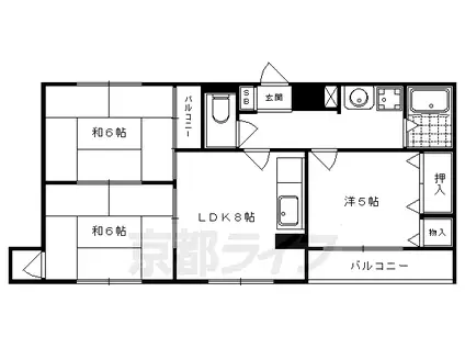 叡山電鉄 修学院駅 徒歩2分 5階建 築39年(3LDK/3階)の間取り写真