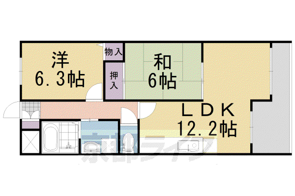 阪急電鉄京都線 長岡天神駅 徒歩5分 3階建 築29年(2LDK/2階)の間取り写真