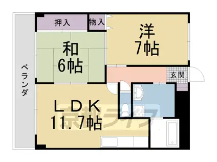 東海道本線 向日町駅 徒歩2分 3階建 築31年(2LDK/2階)の間取り写真