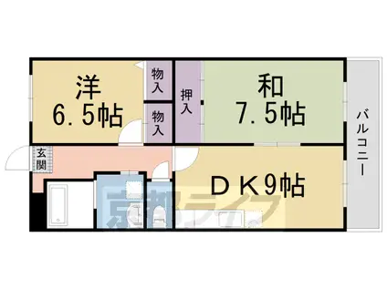 阪急電鉄京都線 長岡天神駅 徒歩3分 3階建 築31年(2DK/3階)の間取り写真