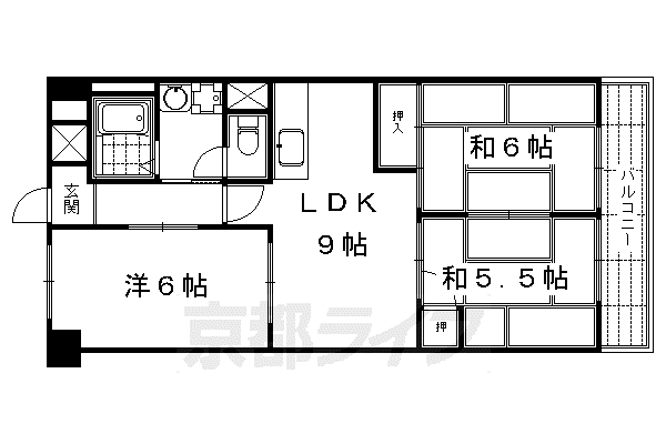 京都市烏丸線 五条駅(京都市営) 徒歩3分 6階建 築43年(3LDK/5階)の間取り写真