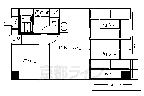京都市烏丸線 五条駅(京都市営) 徒歩3分 6階建 築43年(3LDK/3階)の間取り写真