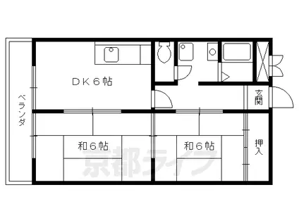 京都市烏丸線 北山駅(京都) 徒歩33分 3階建 築48年(2DK/3階)の間取り写真