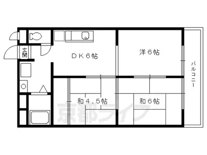 京都市烏丸線 北山駅(京都) 徒歩33分 3階建 築48年(3DK/2階)の間取り写真