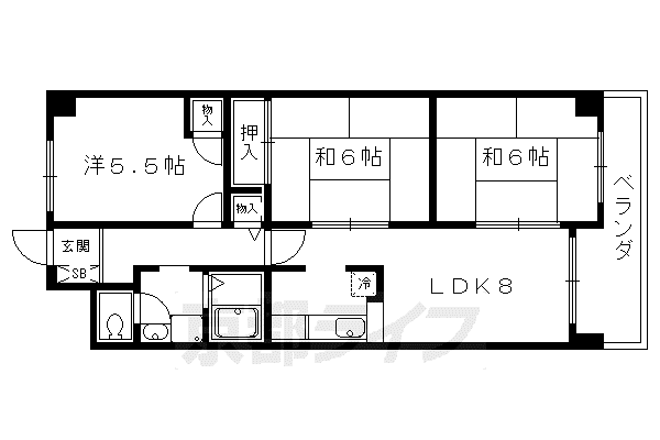 京都市烏丸線 国際会館駅 徒歩6分 4階建 築41年(3LDK/4階)の間取り写真