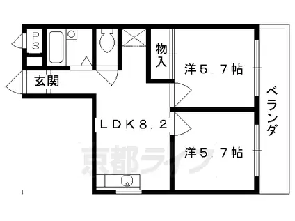 近鉄京都線 東寺駅 徒歩10分 4階建 築30年(2LDK/4階)の間取り写真