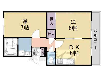 山陰本線 二条駅 徒歩8分 3階建 築38年(2DK/2階)の間取り写真