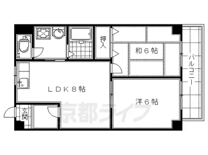 近鉄京都線 伏見駅(京都) 徒歩5分 3階建 築30年(2LDK/1階)の間取り写真
