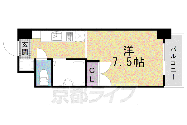 山陰本線 二条駅 徒歩2分 7階建 築28年(1K/1階)の間取り写真
