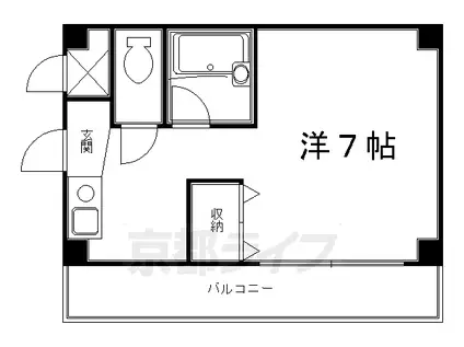 京都市烏丸線 烏丸御池駅 徒歩4分 5階建 築30年(1K/3階)の間取り写真