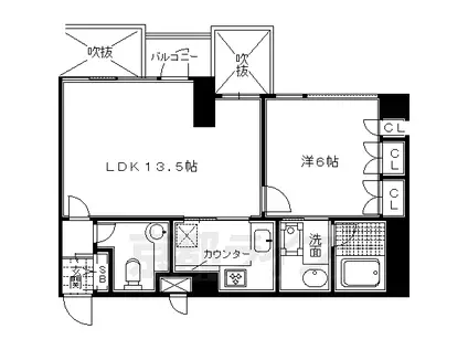 京都市烏丸線 丸太町駅(京都市営) 徒歩7分 3階建 築34年(1LDK/3階)の間取り写真