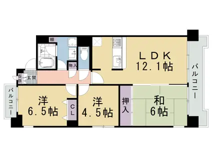 京都市烏丸線 四条駅(京都市営) 徒歩9分 11階建 築29年(3LDK/6階)の間取り写真