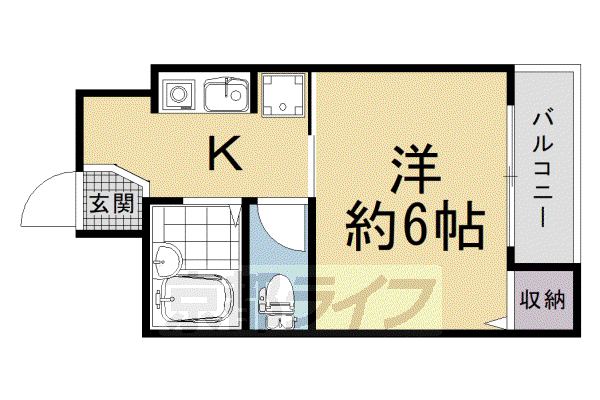 京都市東西線 京都市役所前駅 徒歩3分 3階建 築46年(1K/3階)の間取り写真