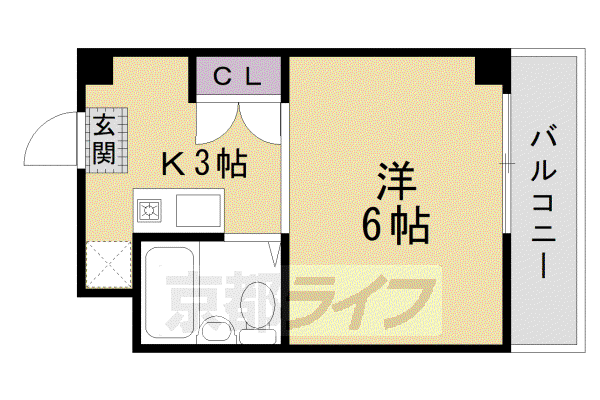 阪急電鉄京都線 大宮駅(京都) 徒歩9分 3階建 築41年(1K/2階)の間取り写真
